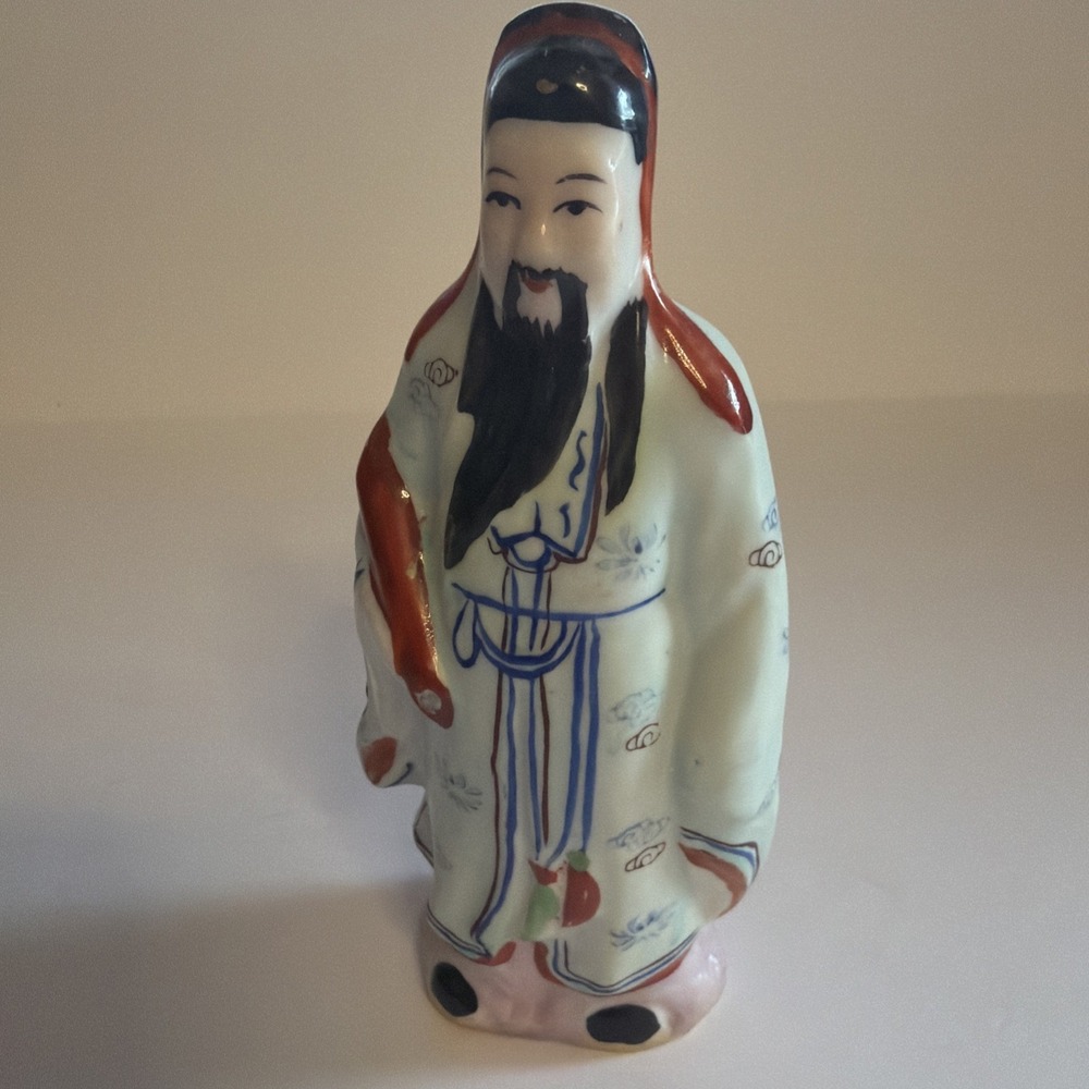 VINTAGE ORIENTAL PORCELAIN FIGURINE MAN IN THE BLUE ROBE - Picture 4 of 9